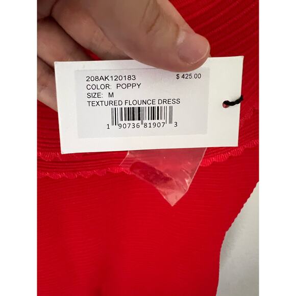 MILLY Red Textured Knit Off-The-Shoulder Flounce Knee Length Cocktail Dress M - Picture 8 of 9